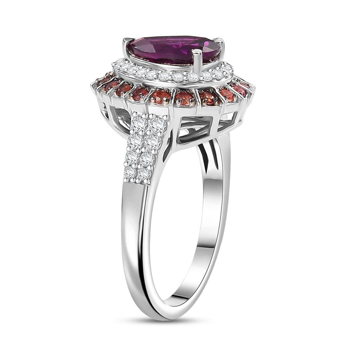 Doorbuster Premium Radiant Ember Garnet and Multi Gemstone 3.40 ctw Royal Bloom Ring in Rhodium Over Sterling Silver (Size 7.0) image number 3