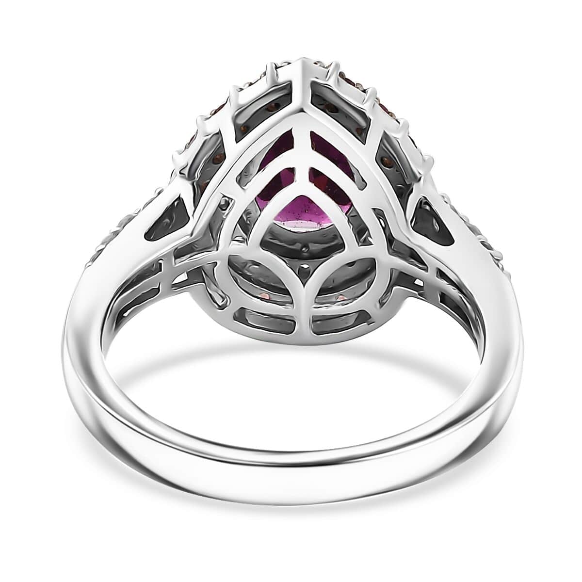 Doorbuster Premium Radiant Ember Garnet and Multi Gemstone 3.40 ctw Royal Bloom Ring in Rhodium Over Sterling Silver (Size 7.0) image number 4