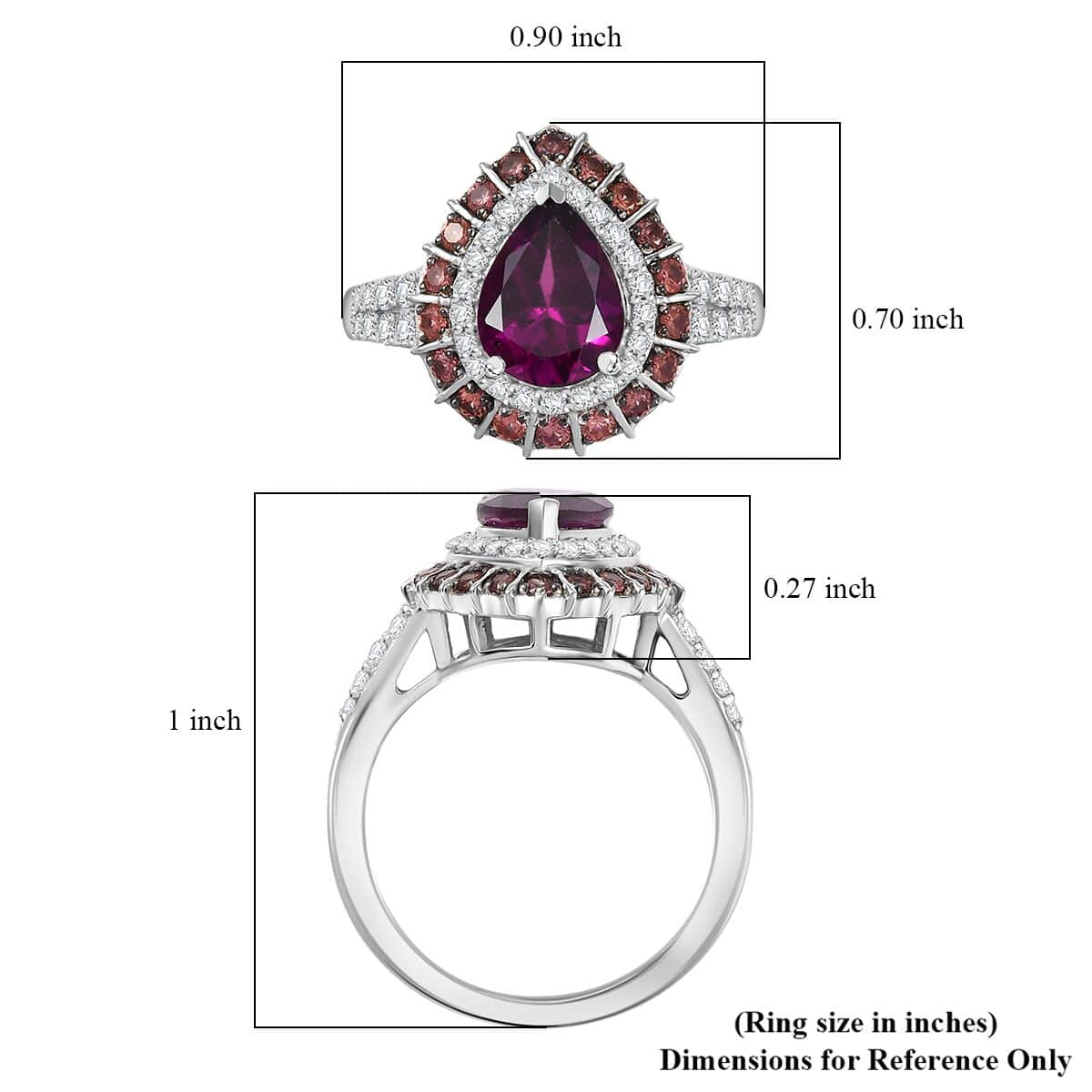 Doorbuster Premium Radiant Ember Garnet and Multi Gemstone 3.40 ctw Royal Bloom Ring in Rhodium Over Sterling Silver (Size 7.0) image number 5