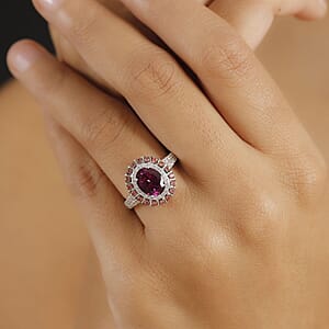 Premium Radiant Ember Garnet and Multi Gemstone 3.10 ctw Royal Bloom Ring in Rhodium Over Sterling Silver (Size 6.0)