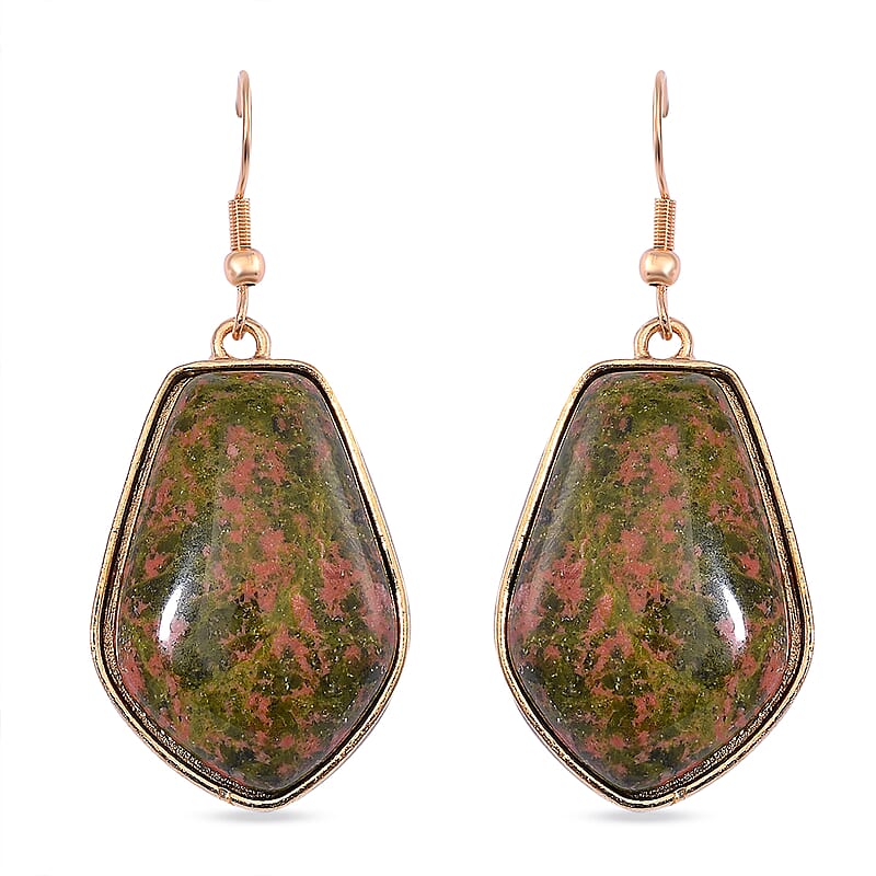 Unakite 50.00 ctw Earrings in ION Plated YG Stainless Steel