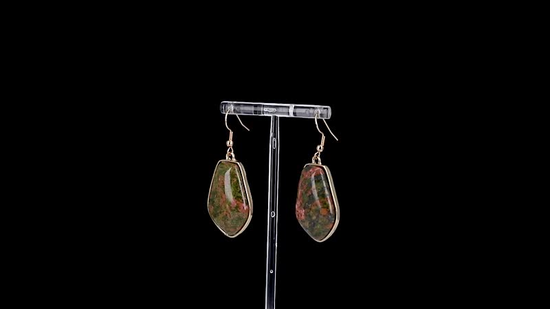 Unakite 50.00 ctw Earrings in ION Plated YG Stainless Steel