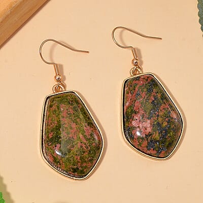 Unakite 50.00 ctw Earrings in ION Plated YG Stainless Steel