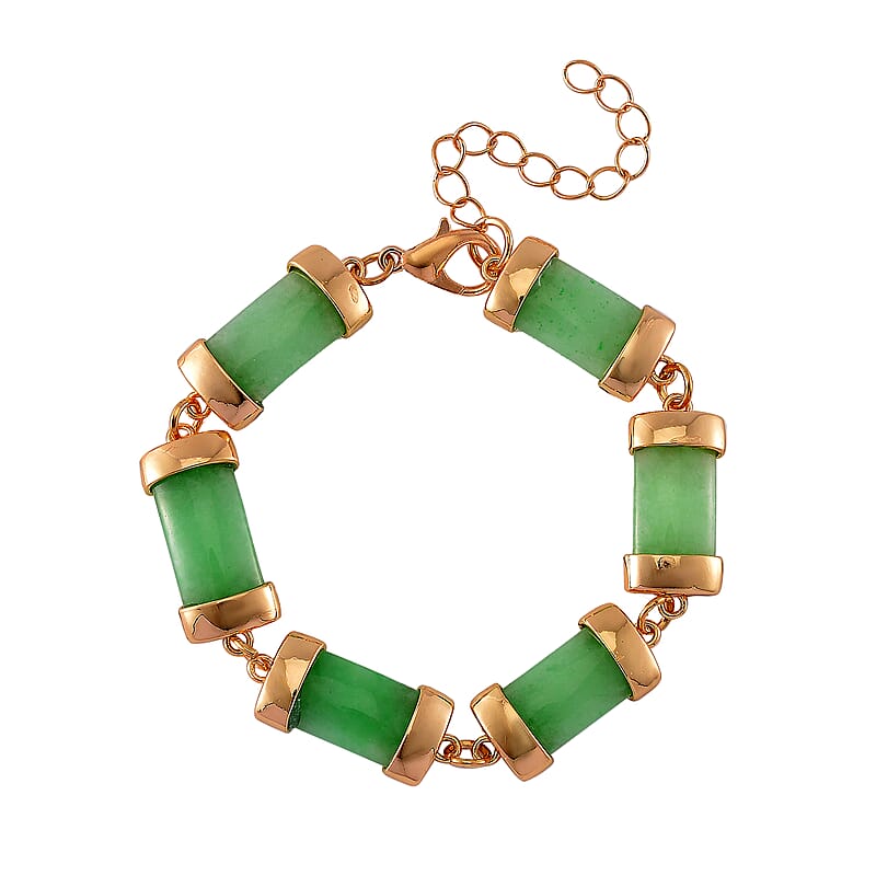 Karis Green Jade (D) 60.00 ctw Bracelet in Goldtone (7-9In)