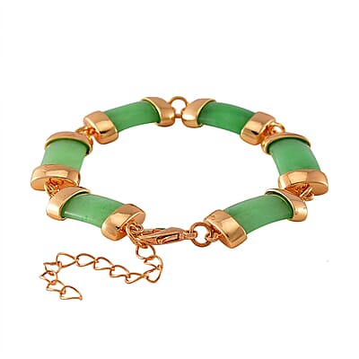 Karis Green Jade (D) 60.00 ctw Bracelet in Goldtone (7-9In)