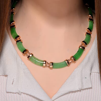 Karis Green Jade (D) 200.00 ctw Necklace in Rosetone 18 Inches