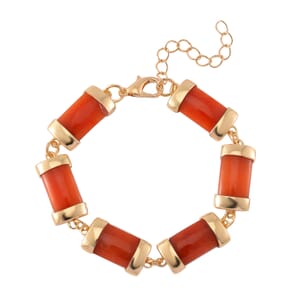 Karis Red Jade (D) 60.00 ctw Bracelet in Goldtone (7-9In)