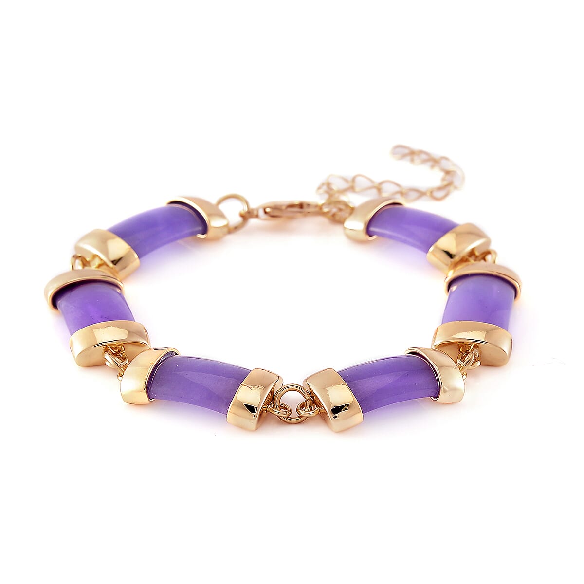 Karis Purple Jade (D) 60.00 ctw Bracelet in Goldtone (7-9In) image number 2