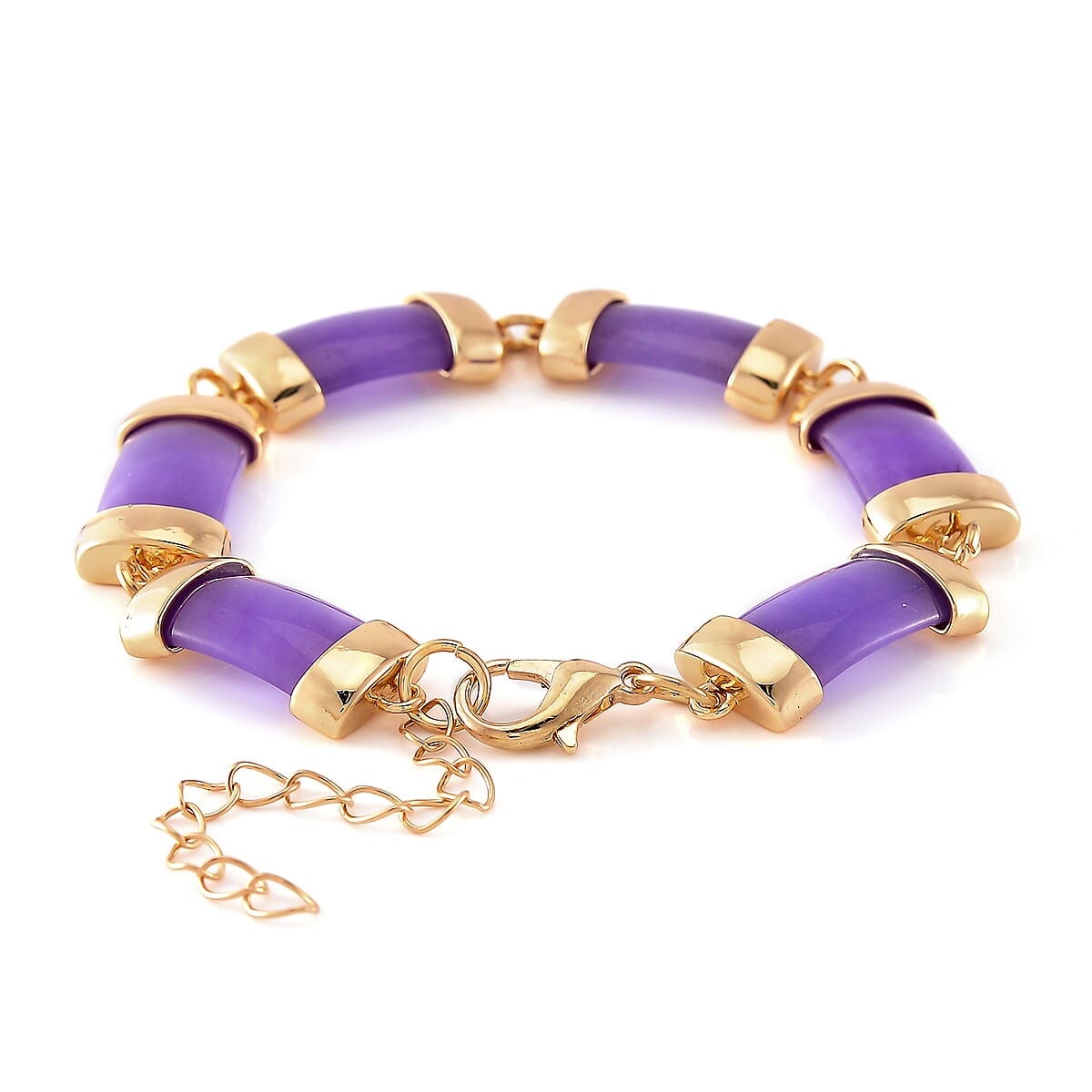 Karis Purple Jade (D) 60.00 ctw Bracelet in Goldtone (7-9In) image number 3