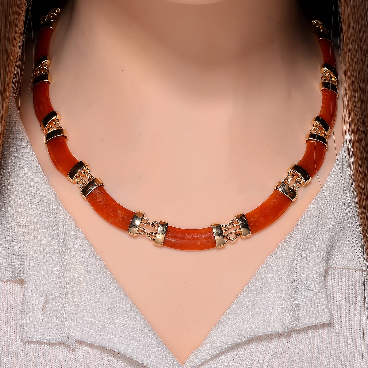 Karis Red Jade (D) 200.00 ctw Necklace in Rosetone 18 Inches image number 1