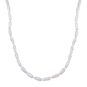 White Keshi Pearl Necklace in Stainless Steel 18-20 Inches