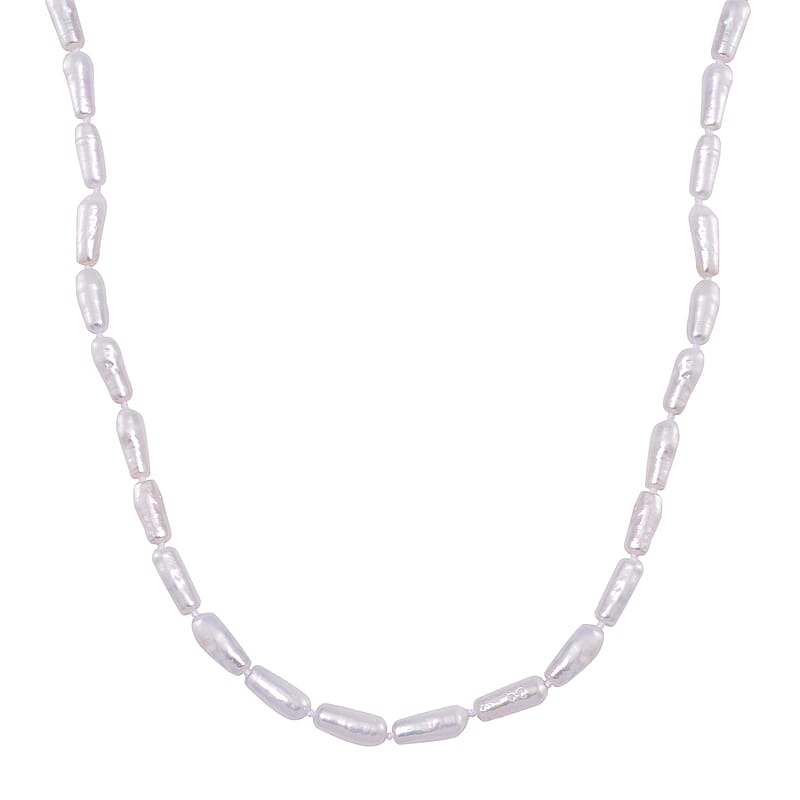 White Keshi Pearl Necklace in Stainless Steel 18-20 Inches