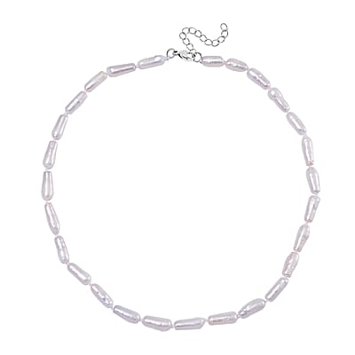 White Keshi Pearl Necklace in Stainless Steel 18-20 Inches