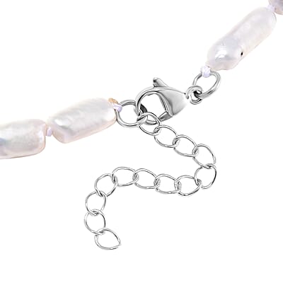 White Keshi Pearl Necklace in Stainless Steel 18-20 Inches