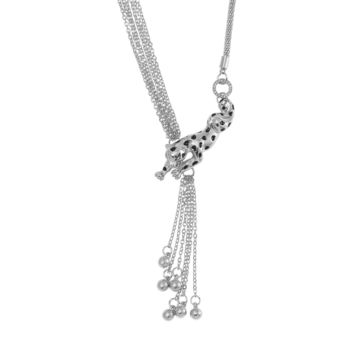 White Austrian Crystal Leapord Necklace in Silvertone 19-21 Inches image number 0