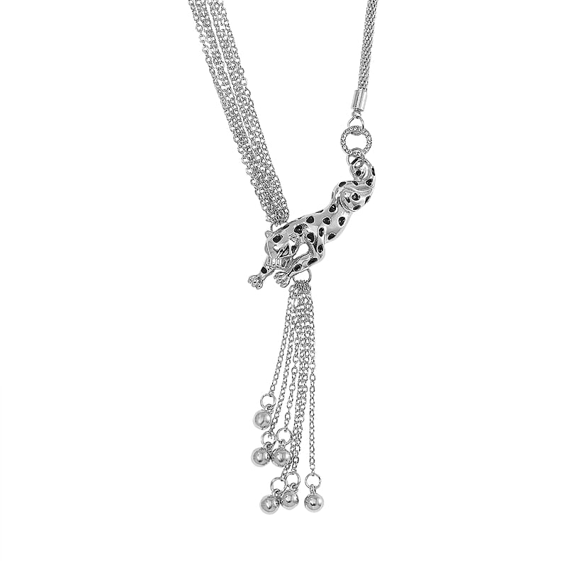 White Austrian Crystal Leapord Necklace in Silvertone 19-21 Inches