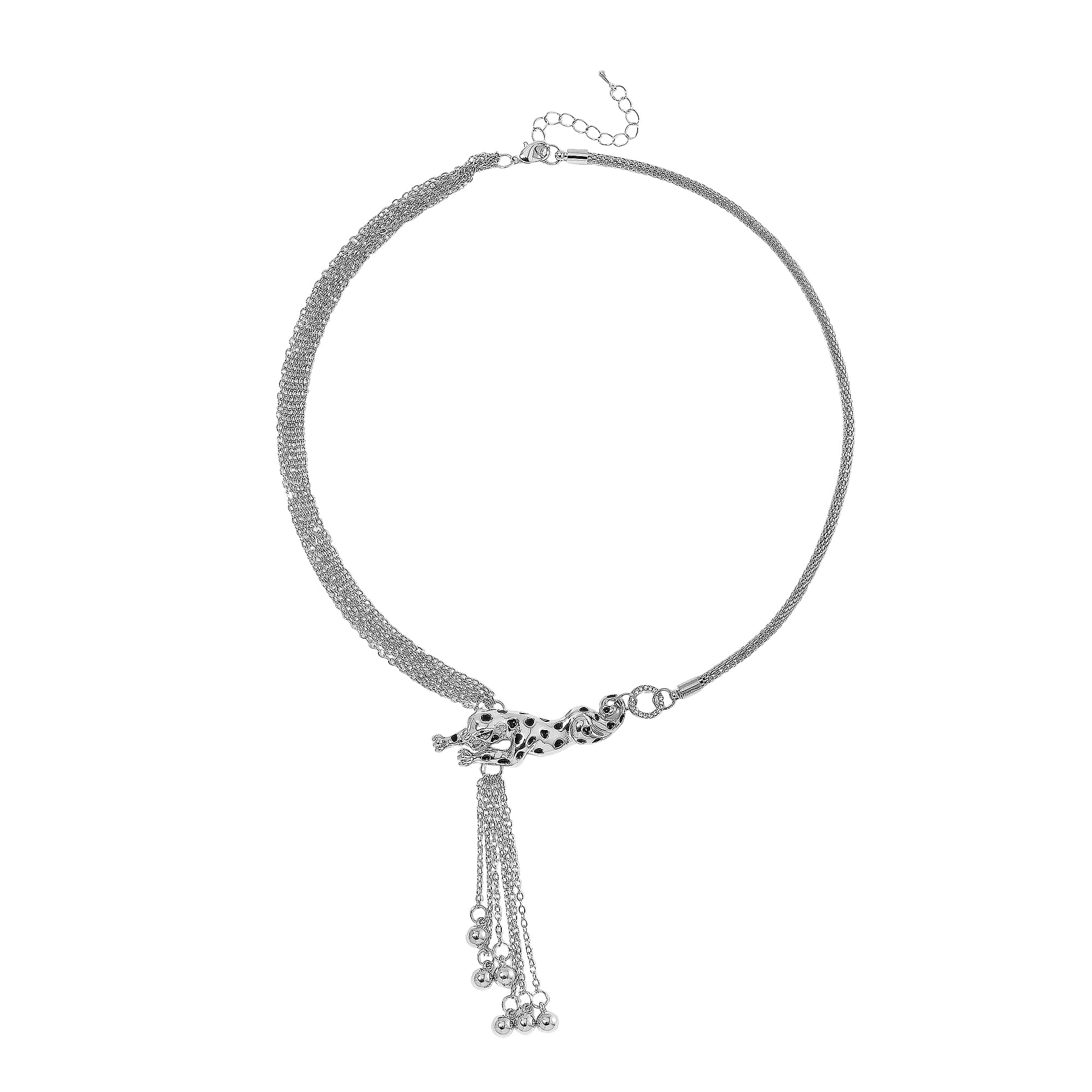 White Austrian Crystal Leapord Necklace in Silvertone 19-21 Inches