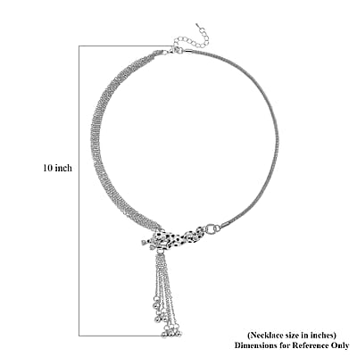 White Austrian Crystal Leapord Necklace in Silvertone 19-21 Inches