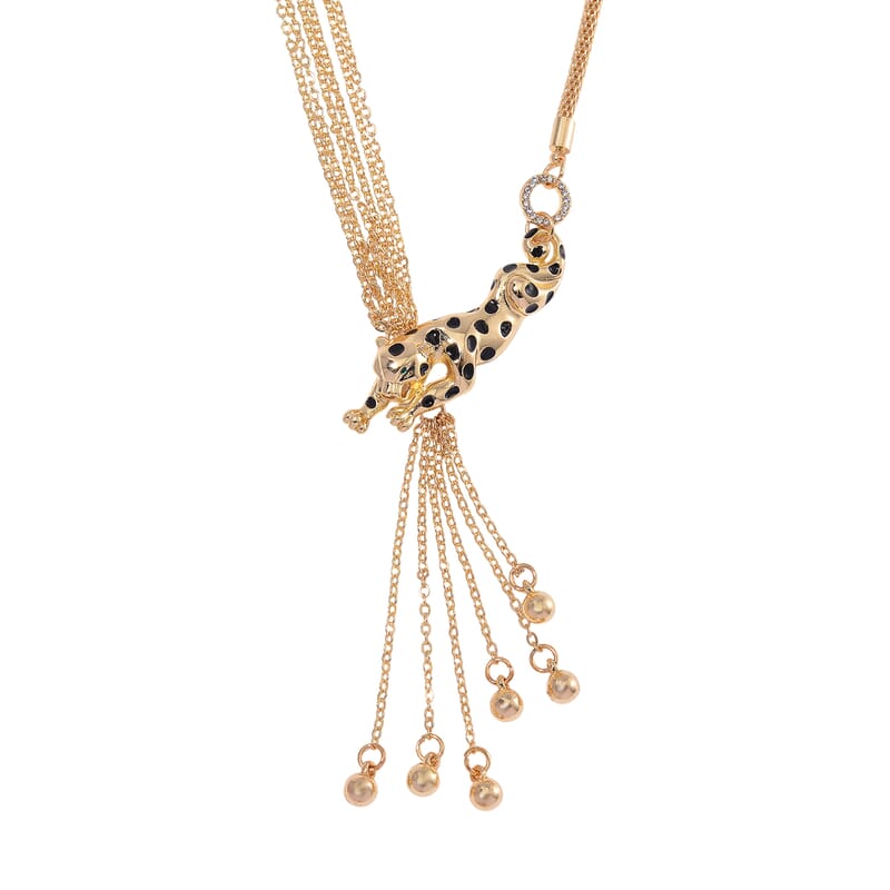 White Austrian Crystal Leopard Necklace in Goldtone 19-21 Inches