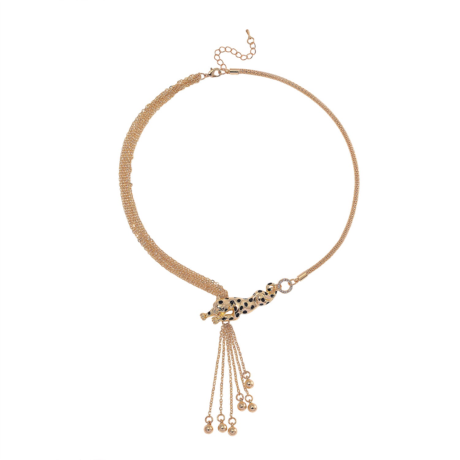 White Austrian Crystal Leopard Necklace in Goldtone 19-21 Inches