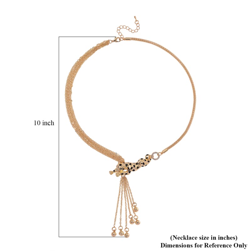 White Austrian Crystal Leopard Necklace in Goldtone 19-21 Inches
