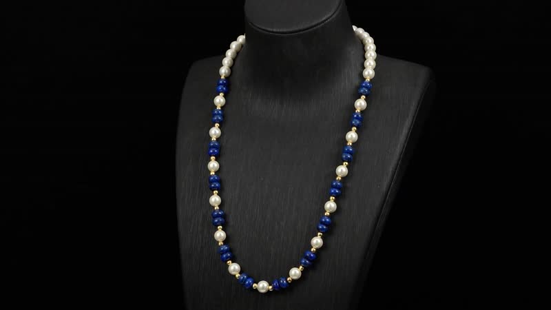 One Time Only Lapis Lazuli, White Shell Pearl Necklace (20 Inches) in Goldtone 80.00 ctw