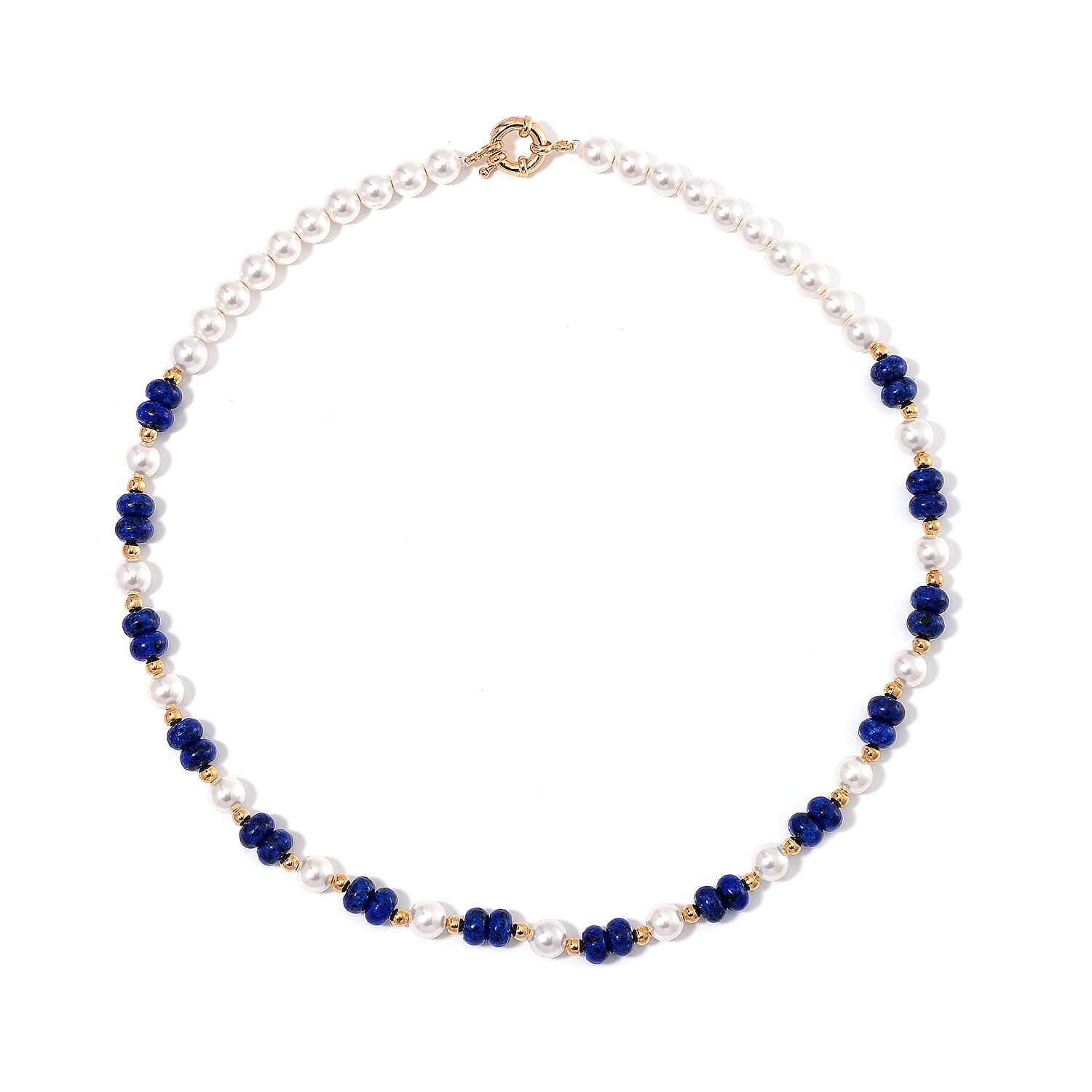 Lapis Lazuli 80.00 ctw and White Shell Pearl Necklace in Goldtone 20 Inches