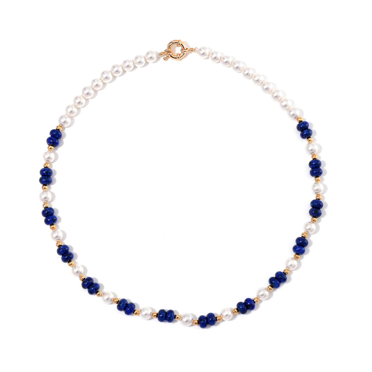 Lapis Lazuli 80.00 ctw and White Shell Pearl Necklace in Goldtone 20 Inches image number 2