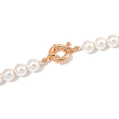 Lapis Lazuli 80.00 ctw and White Shell Pearl Necklace in Goldtone 20 Inches