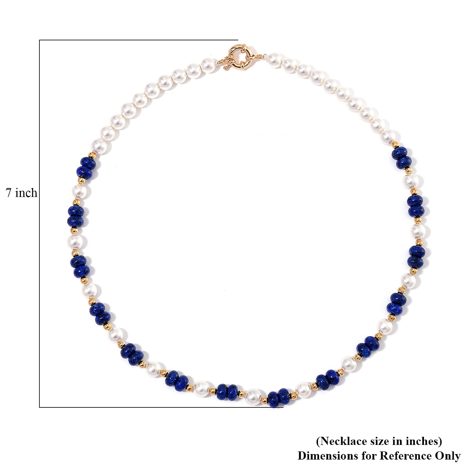 Lapis Lazuli 80.00 ctw and White Shell Pearl Necklace in Goldtone 20 Inches
