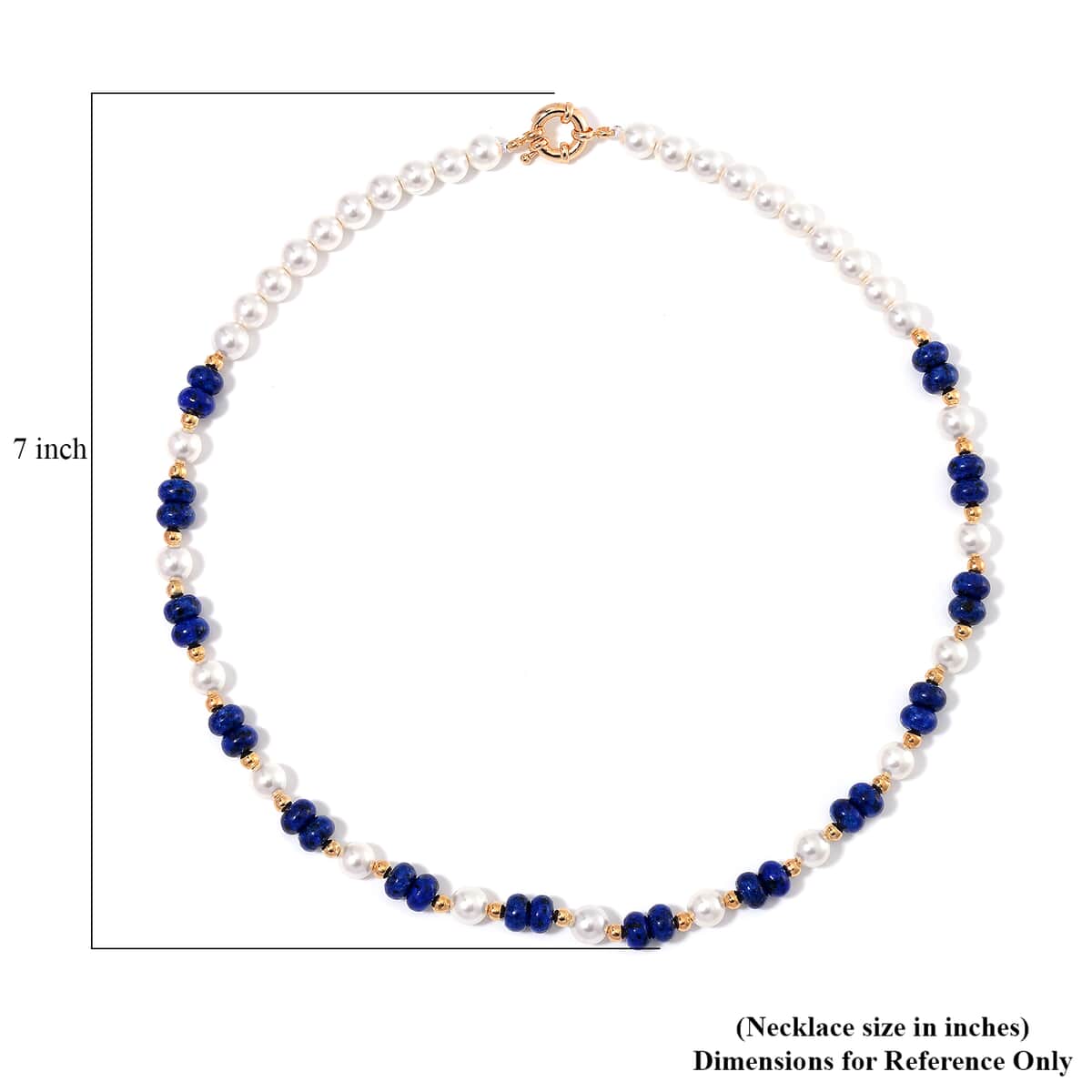 Lapis Lazuli 80.00 ctw and White Shell Pearl Necklace in Goldtone 20 Inches image number 4