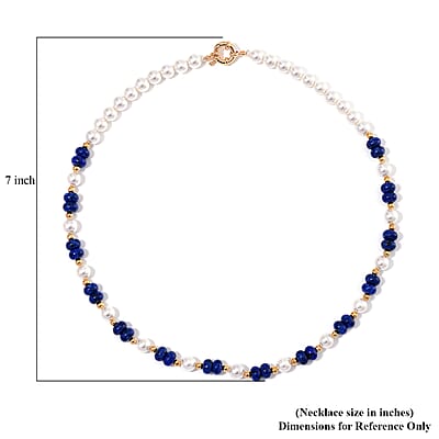 Lapis Lazuli 80.00 ctw and White Shell Pearl Necklace in Goldtone 20 Inches