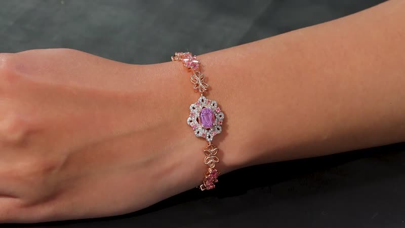 Patroke Kunzite, Multi Gemstone Enchanted Blossom Bracelet in 18K Vermeil RG Over Sterling Silver (6.50 In) 5.90 ctw