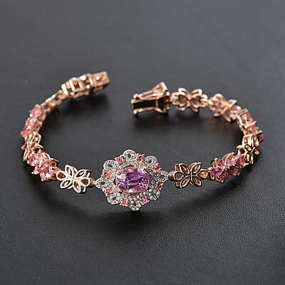 Patroke Kunzite and Multi Gemstone 5.90 ctw Enchanted Blossom Bracelet in 18K Vermeil Rose Gold Over Sterling Silver (6.50 In)