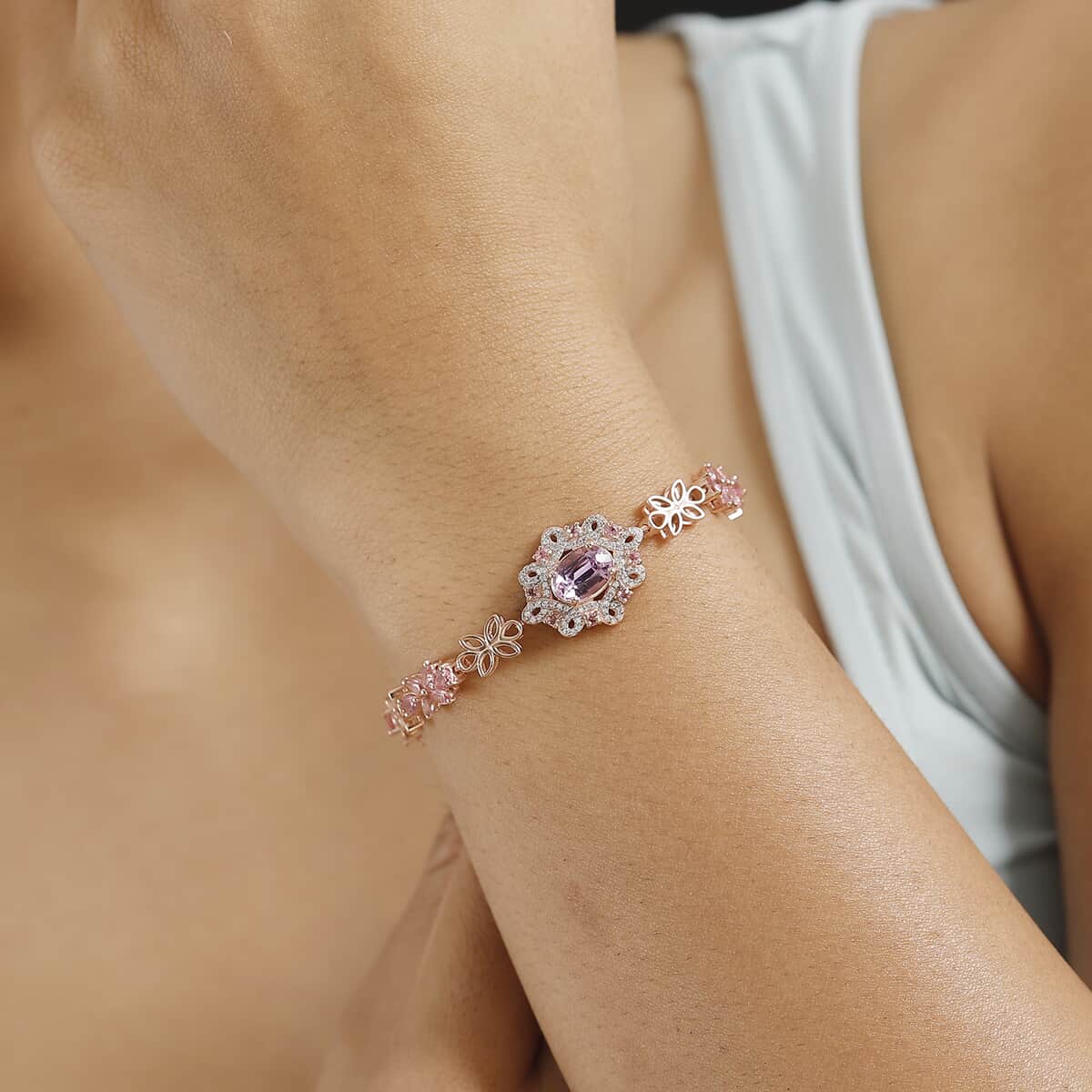 Patroke Kunzite and Multi Gemstone 5.90 ctw Enchanted Blossom Bracelet in 18K Vermeil Rose Gold Over Sterling Silver (6.50 In) image number 2