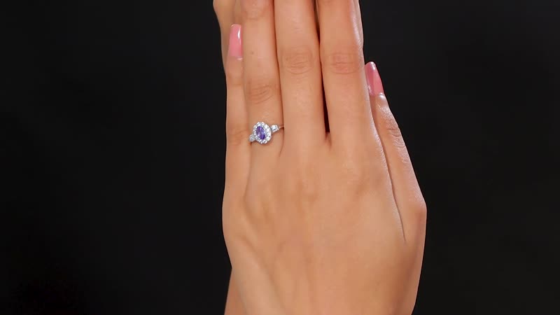 Tanzanite and White Zircon 0.90 ctw Ring in Rhodium Over Sterling Silver