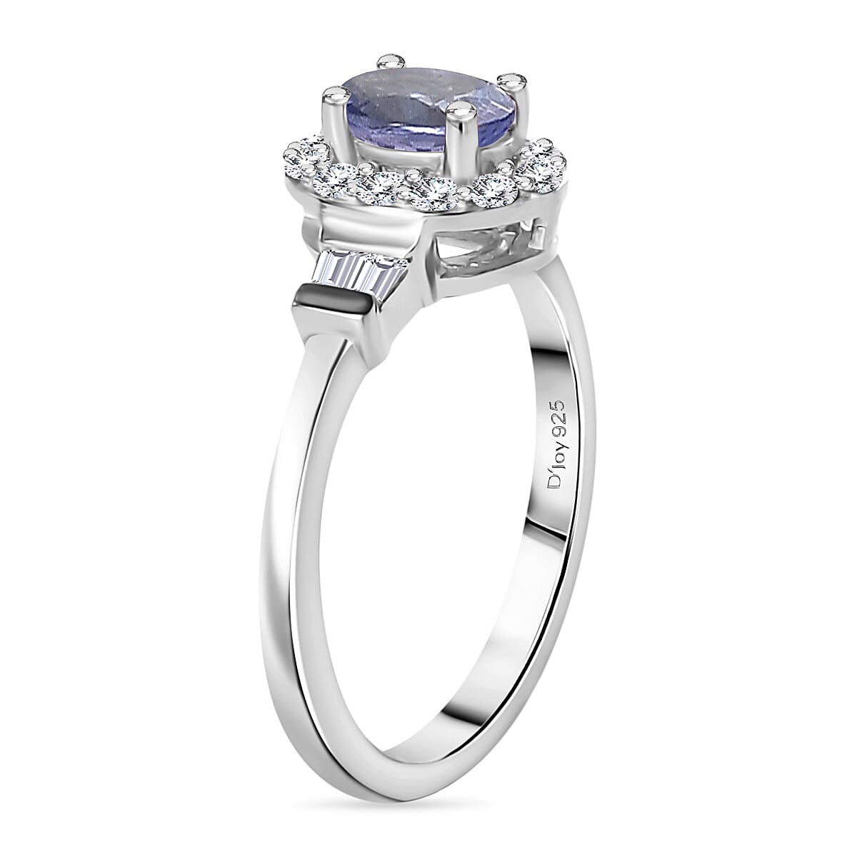 Tanzanite and White Zircon 0.90 ctw Ring in Rhodium Over Sterling Silver (Size 10.0)