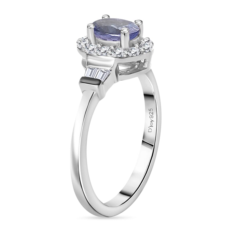 Tanzanite and White Zircon 0.90 ctw Ring in Rhodium Over Sterling Silver (Size 10.0)
