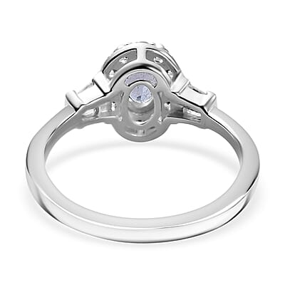 Tanzanite and White Zircon 0.90 ctw Ring in Rhodium Over Sterling Silver (Size 10.0)