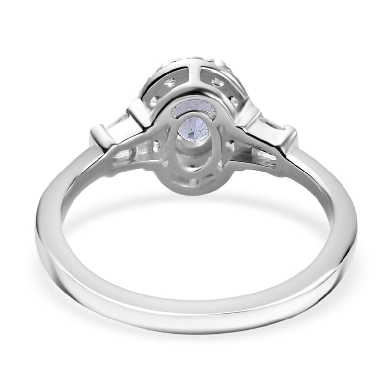 Tanzanite and White Zircon 0.90 ctw Ring in Rhodium Over Sterling Silver (Size 10.0)