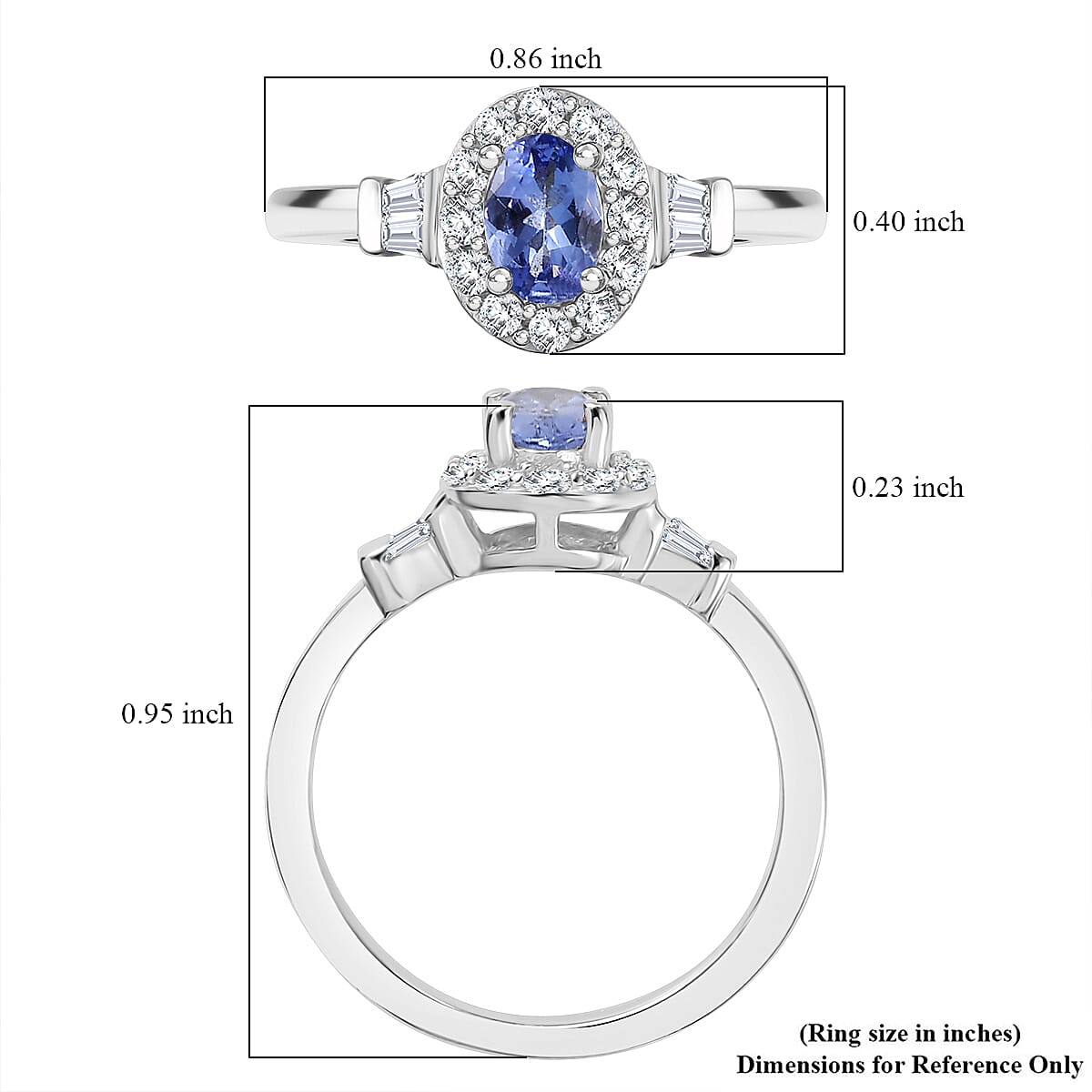 Tanzanite and White Zircon 0.90 ctw Ring in Rhodium Over Sterling Silver (Size 10.0)