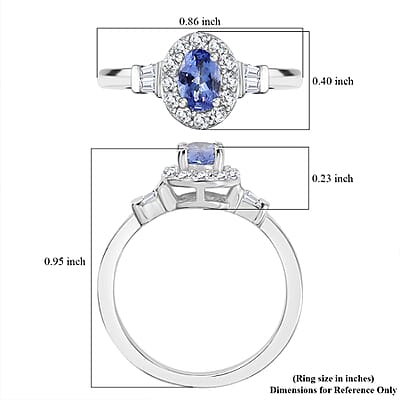 Tanzanite and White Zircon 0.90 ctw Ring in Rhodium Over Sterling Silver (Size 10.0)