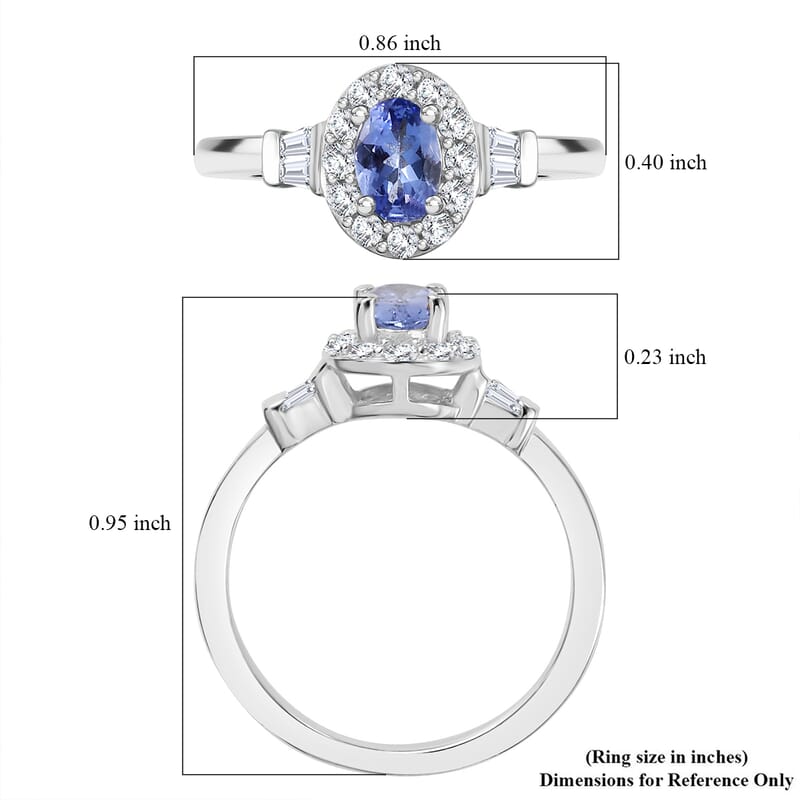 Tanzanite and White Zircon 0.90 ctw Ring in Rhodium Over Sterling Silver (Size 10.0)