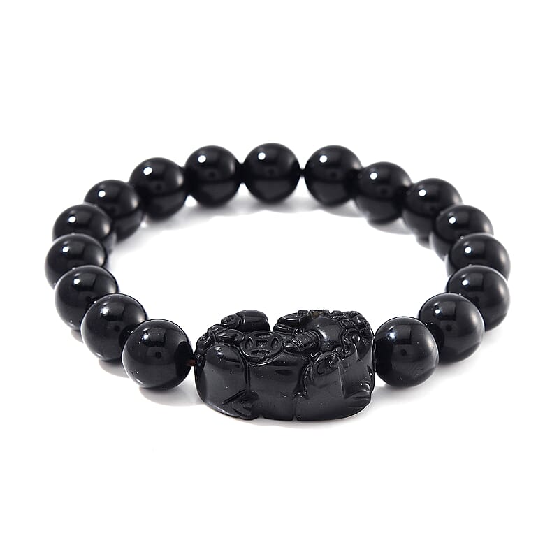Black Obsidian 150.00 ctw Beaded Stretch Bracelet (6.5-7 In)