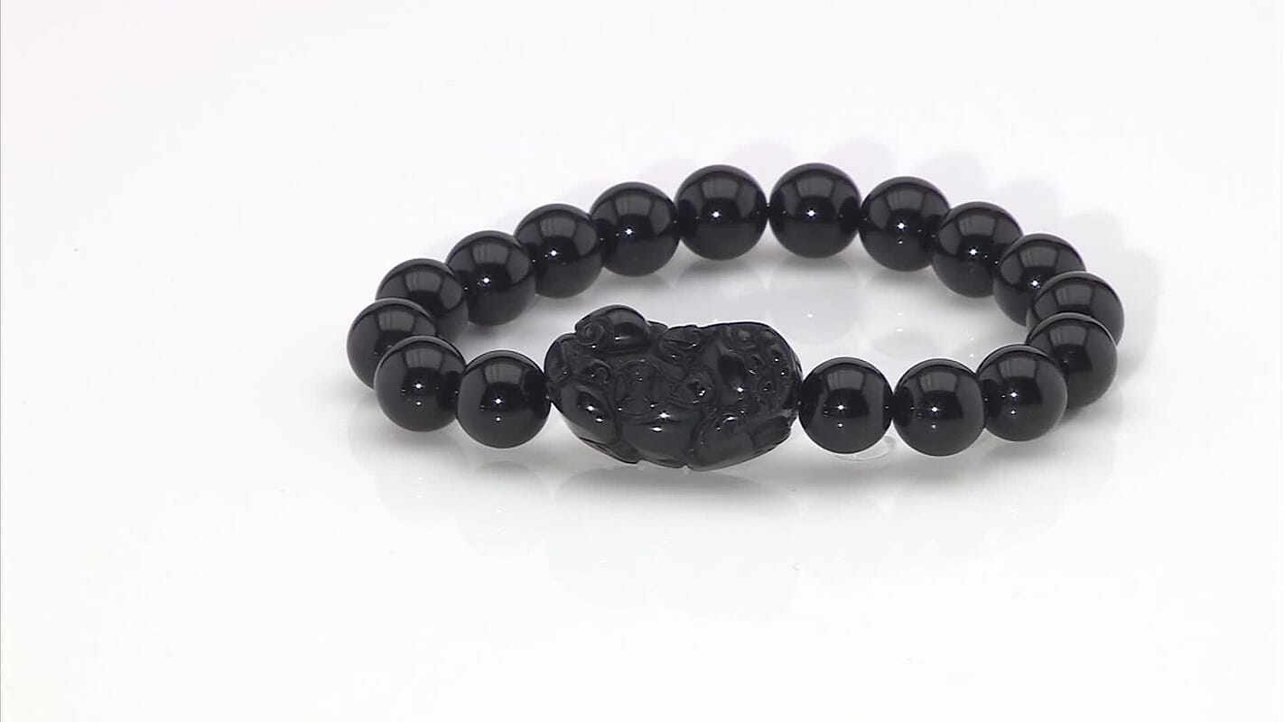 Black Obsidian Beaded Stretch Bracelet (6.5-7 In) 150.00 ctw