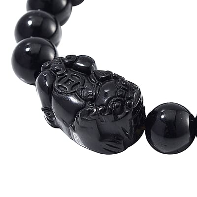 Black Obsidian 150.00 ctw Beaded Stretch Bracelet (6.5-7 In)