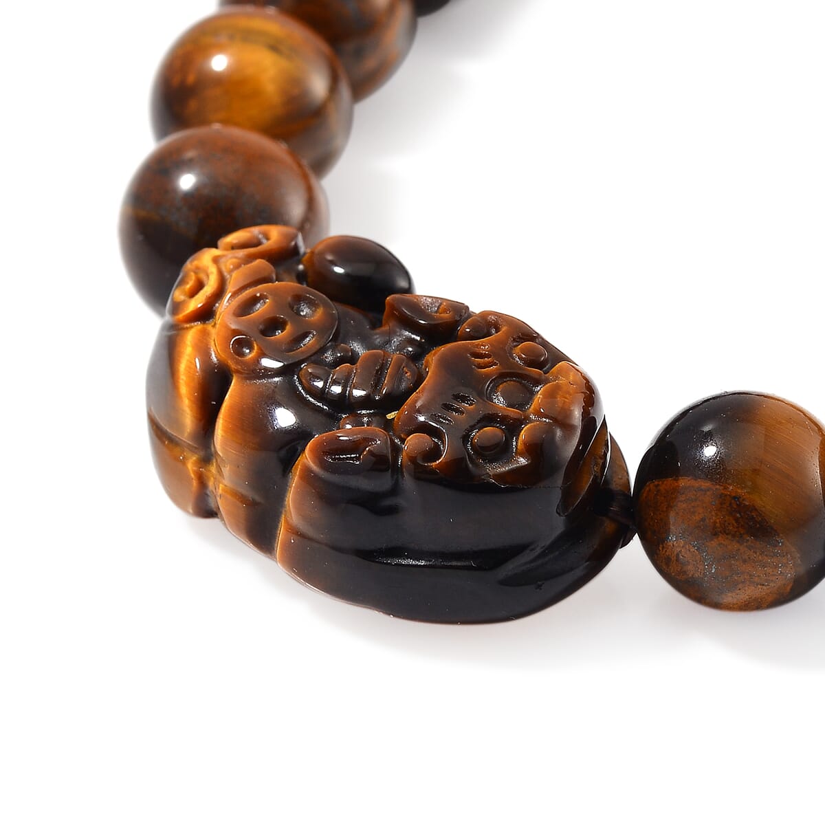 Yellow Tigers Eye 150.00 ctw Beaded Stretch Bracelet (6.5-7 In) image number 3