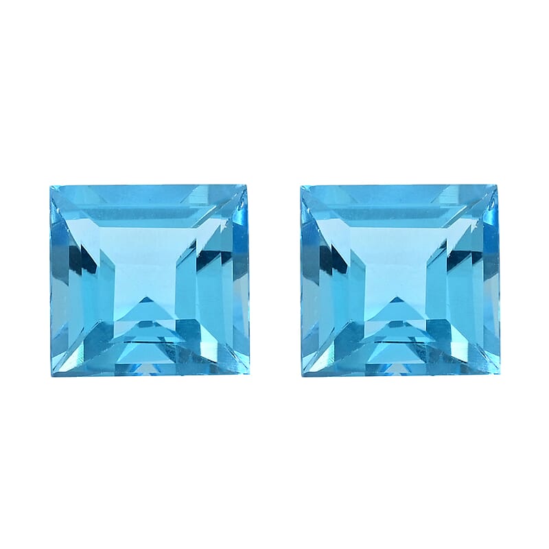 AAAA Swiss Blue Topaz Set of 2 (Sqr 7 mm) 3.50 ctw