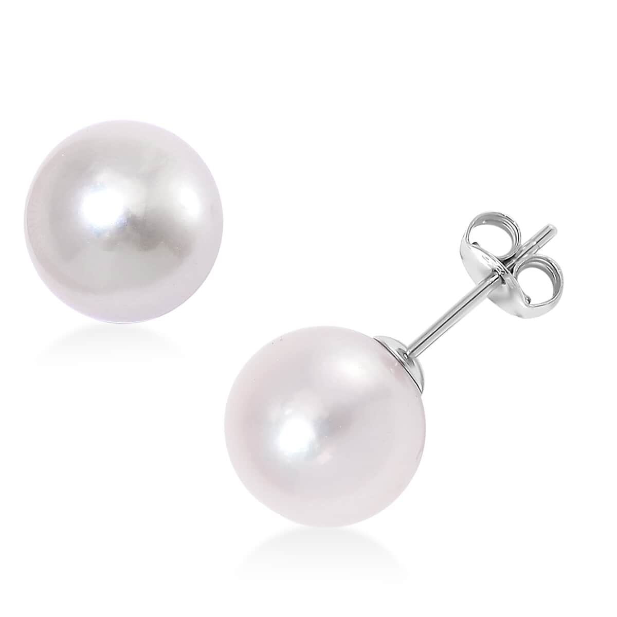 White Edison Pearl Stud Earrings in Rhodium Over Sterling Silver image number 0