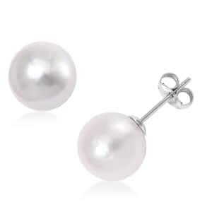 White Edison Pearl Stud Earrings in Rhodium Over Sterling Silver